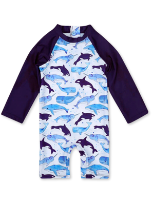 Traje De Baño Enterito Manga Larga Niño Jump Kids Ballena Azul