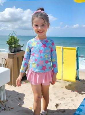 Traje De Baño Polera Manga Larga Con Pantalón Corto y Falda 2 Piezas Niña de 2 a 7 años Starfish
