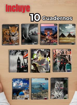 Imagen 2 del producto Pack 10 Cuadernos Universitario Animal & Places Ross 7mm 100 hojas Diseño Surtido