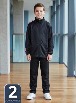 Imagen 1 del producto Pack 2 Conjuntos Escolares Buzo Pantalón Y Polerón Tela Sintética Niños Unisex Azul 3 a 16 años