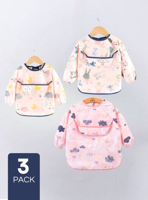Imagen 1 del producto Pack 3 Babero Delantal Impermeable Premium Con Mangas Larga Para Bebe Y Niña