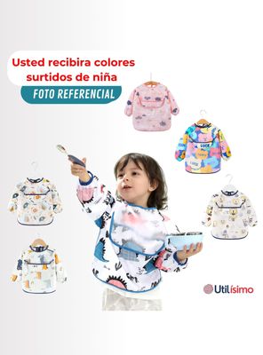 Imagen 2 del producto Pack 3 Babero Delantal Impermeable Premium Con Mangas Larga Para Bebe Y Niña