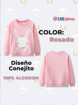 Imagen 2 del producto Polerón Algodón Cuello Redondo Niña Rosado Conejito