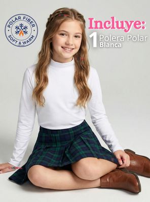 Imagen 2 del producto Polera Camiseta Polar Blanca Primera Capa Cuello Beatle Mangas Largas Niñas