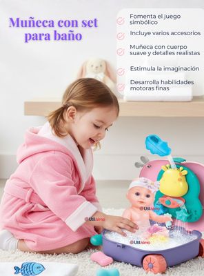 Imagen 2 del producto Muñeca Bebe Juguete Niña Set Para Baño Con Accesorios