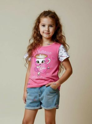 Polera Brainrots 100% Algodón Manga Corta Niñas Tralalero Rosado Oscuro