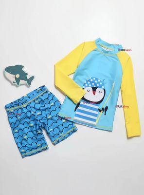 Traje de Baño Manga Larga Pantalón Corto 2 Piezas Corte Split Para Niños de 3 a 9 años Blue Penguin