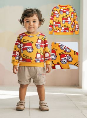 Polerón Algodón Cuello Redondo Niños Mostaza Bomberos