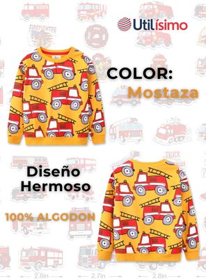 Imagen 2 del producto Polerón Algodón Cuello Redondo Niños Mostaza Bomberos