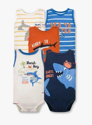 Pack 5 Bodys Niños Sin Manga Tedmimak 100% Algodón Baby shark