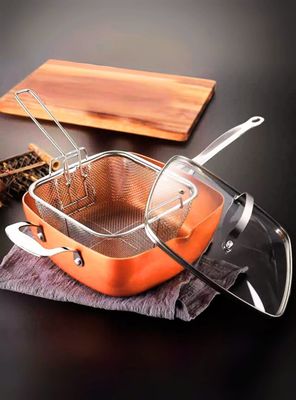 Sartén Antiadherente De Cobre Multiuso 3 en 1 Cesta Freír Vaporera