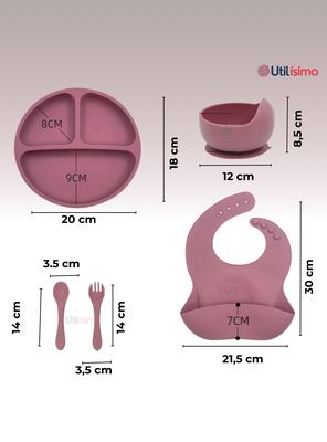 Imagen 2 del producto Set De Alimentación Bebé Silicona 5 Piezas Libre BPA Rosa Oscuro