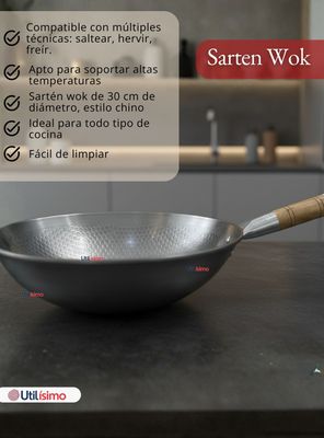 Imagen 2 del producto Sartén Wok Tradicional Chino De 37cm Acero Al Carbono
