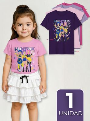 Polera Huntrix 100% Algodón Manga Corta Niña HUNTR/X Demon Hunters Rumi Mira Zoey