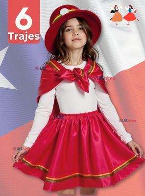 Pack 6 Traje Nortino Rojo 3 Piezas Niña Fiestas Patrias
