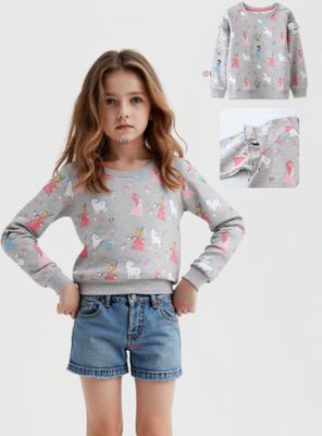 Imagen 1 del producto Polerón Algodón Cuello Redondo Niña Gris Princesas