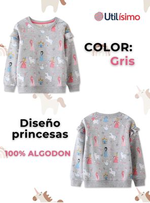 Imagen 2 del producto Polerón Algodón Cuello Redondo Niña Gris Princesas