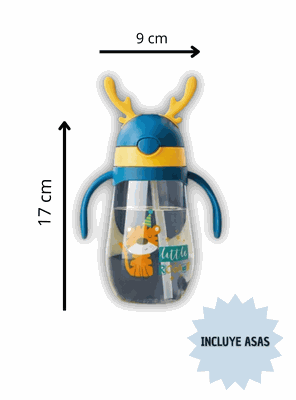 Imagen 2 del producto Botella Plástica 480 ML Con Bombilla Y Orejitas Kawai Sin BPA Niños Tiger