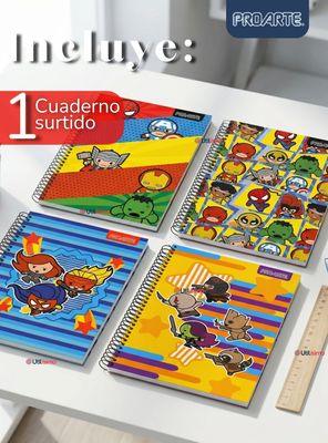 Imagen 2 del producto Cuaderno Universitario Marvel Heroes Kawaii 150 Hojas de Tapa Gruesa Proarte Diseños Surtidos