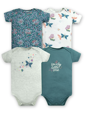 Pack 4 Bodys Niña Manga Corta Tedmimak 100% Algodón Mariposas Azul