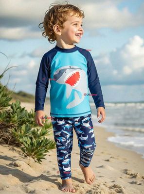 Traje de Baño Manga Larga Pantalón Largo 2 Piezas Corte Split Niño 3 a 11 años Blue Shark