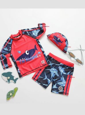 Traje de Baño Polera Manga Larga Gorro y Pantalón Corto 3 Piezas Niño 1 a 5 años Red Whale
