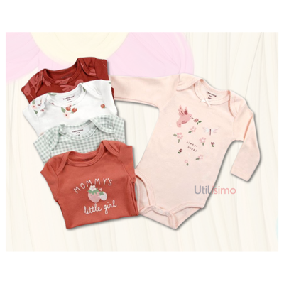 Imagen 2 del producto Pack 5 Bodys Tedmimak Niña Manga Larga Pajaritos 100% Algodón