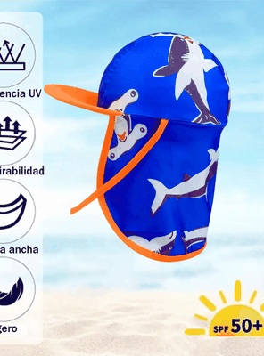 Imagen 2 del producto Gorro para el Sol con Solapas Protección UV Niños de 1 a 10 Años Azul Tiburones