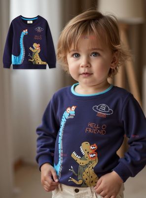 Polerón Algodón Cuello Redondo Niños Azul Dinosaurio