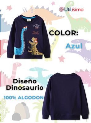 Imagen 2 del producto Polerón Algodón Cuello Redondo Niños Azul Dinosaurio