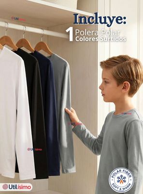 Imagen 2 del producto Polera Camiseta Polar Primera Capa Cuello Redondo Manga Larga Colores Surtido Niño