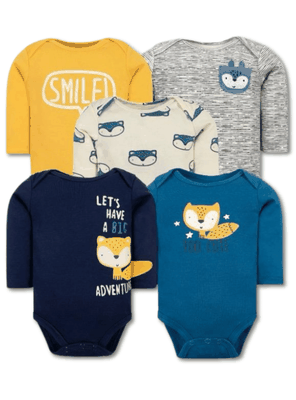 Pack 5 Bodys Bebé Niño Manga Larga Tedmimak 100% Algodón Sunny Jungle