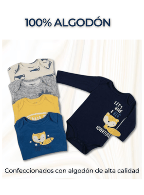 Imagen 2 del producto Pack 5 Bodys Bebé Niño Manga Larga Tedmimak 100% Algodón Sunny Jungle