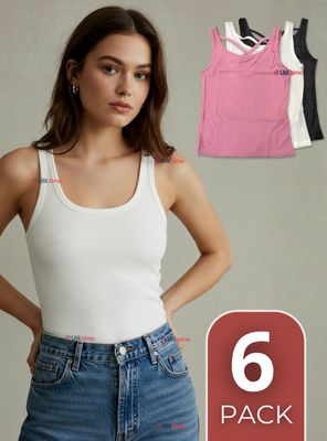 Pack 6 Camisetas Poleras 100% Algodón Básicas Lisa Con Espalda Cruzada Mujer Colores Surtidos