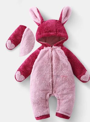 Enterito Con Capucha Polar  Bebé Conejito Rosado