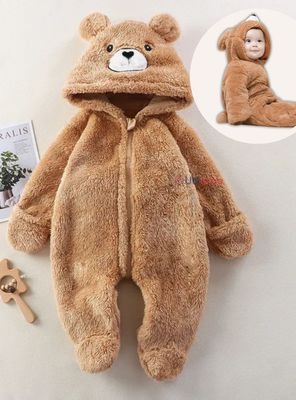 Enterito Oso Con Capucha Bebe Polar Marrón