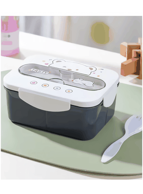 Imagen 1 del producto Fiambrera Contenedor Osito 1200 Ml Táper Hermético + Cubiertos y Vaso Infantil Dark Blue