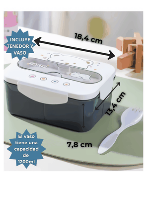 Imagen 2 del producto Fiambrera Contenedor Osito 1200 Ml Táper Hermético + Cubiertos y Vaso Infantil Dark Blue