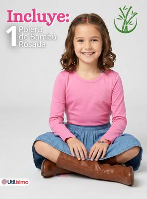 Imagen 2 del producto Camiseta Polera Bambú Cuello Redondo Rosado Oscuro Primera Capa Mangas Largas para Niñas