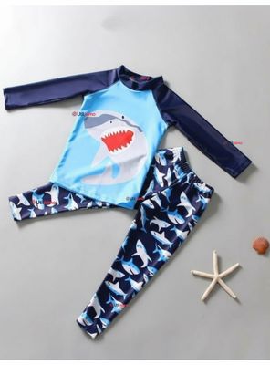 Traje de Baño Polera Manga Larga Pantalón Largo 2 Piezas Niño 3 a 11 años Blue Shark