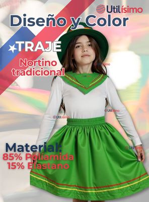Imagen 2 del producto Pack 6 Traje Nortino Verde 4 Piezas Niñas Fiestas Patrias Baile Nortino