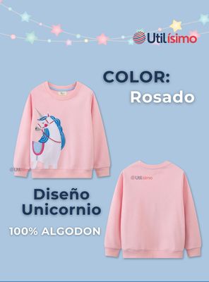 Imagen 2 del producto Polerón Algodón Cuello Redondo Niñas Rosado Unicornio