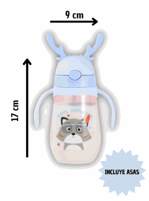 Imagen 2 del producto Botella Plástica 480 ML Con Bombilla Y Orejitas Kawai Sin BPA Niños Fox