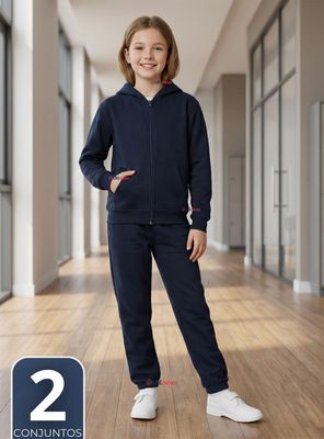 Imagen 1 del producto Pack 2 Conjuntos Escolares Buzo Pantalón Y Polerón 100% Algodón Niña Unisex Color Azul 3 a 16 años