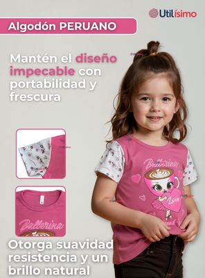 Imagen 2 del producto Polera Brainrots 100% Algodón Manga Corta Niña Tralalero Rosado Oscuro
