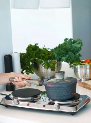 Cocina Eléctrica Portátil 2 Platos Acero Inoxidable 2000W de Potencia