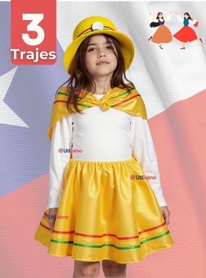 Pack 3 Traje Nortino Amarillo 3 Piezas Niña Fiestas Patrias