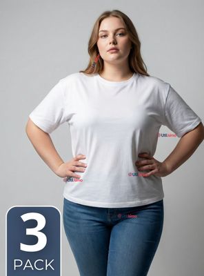 Pack 3 Camisetas Poleras 100% Algodón Básica Lisa Elástica para Mujer Blanco