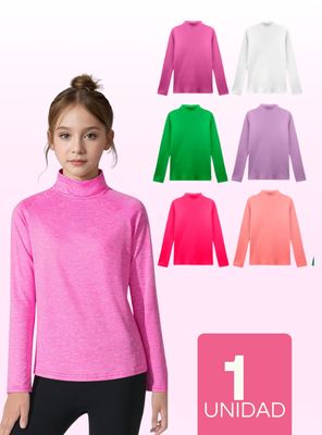 Pack 1 Camiseta Beatle 100% Polar Polera Cuello Alto Colores Surtidos Niña