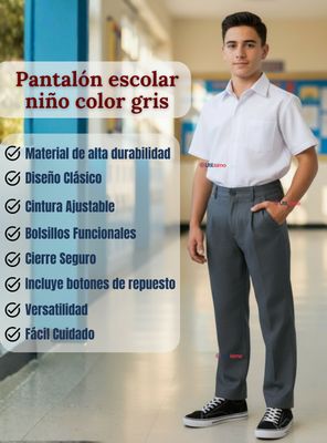 Imagen 2 del producto Pak 3 Pantalones Escolares Colegio Clásico Color Gris Niño Juvenil